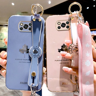 【pulseira grátis】Casing Xiaomi Poco X3 Pro NFC Popular Maple Leaf Wristband TPU Soft feminino Case.