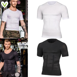 ❥Man clothes ❥ Men Body Build Compression Shirt Top T-shirt Short Sleeve Round Collar Shaper for Summer