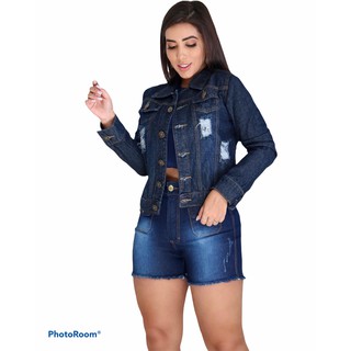 Jaqueta jeans feminina com rasgadinho 100% ALGODAO