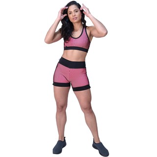 Short Fitness feminino Tecido 3D textura Zero Transparência Roupa de Academia Para Malhar (2)