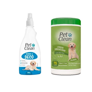 Banho a Seco 500ml + Lenço Umedecido Para Filhotes - Higiene a Seco de Cães e Gatos Filhotes - Pet Clean