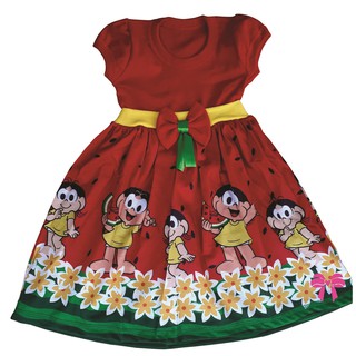 Vestido Infantil Magali Vermelha Meninas Sublimação Festa Personagem Tematico