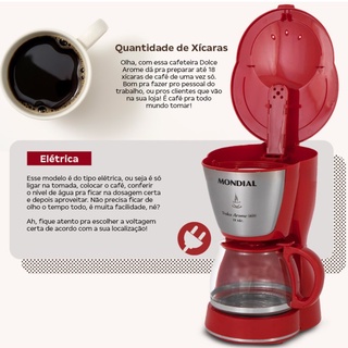 Cafeteira Elétrica 110V Mondial Dolce Arome Vermelha 18 Xícaras - Original em Promoção (4)
