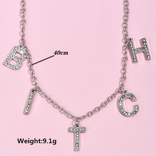 Women Fashion Statement Necklace Alphabet Bitch Pendant Crystal Necklace Charm Party Jewelry Gifts (2)