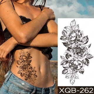 Realistic Flower Waterproof Temporary Tattoo Stickers 3D Rose Lotus Line Jasmine Floral Tatto Body Art Fake Tattoos (4)