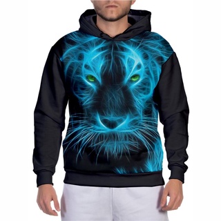 Blusa de Frio Masculina Moletom Tiger Blue Tigre Neon Casaco de Invernos