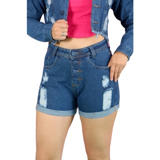 Short Jeans Destroyed Feminino Cintura Alta Mom