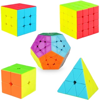 Conjunto Cubo Mágico 2x2 3x3 4x4 Pirâmide Pyraminx Megaminx Puzzle Cube, Liso Stickerless 3d Magic Enigma Cube Bundle Para Crianças & Adultos (5 Pack)
