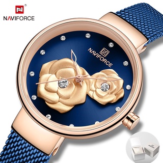Naviforce 5013 Relógios Das Mulheres Top Marca De Luxo De Malha De Aço Senhoras Relógio De Quartzo Bela Flor Menina Encantador Relógio Relogio Feminino