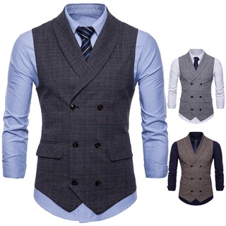 Men's Suit Vests Slim Double Breasted Plaid