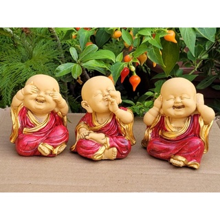 Buda Decoração Monge Enfeite Trio De Budas Sabedoria Cego Surdo e Mudo 8 cm Jardim Zen Monge Novo
