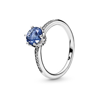 Pandora charm Novo Anel Faísca Coroa Pedra Preciosa Azul Feminino