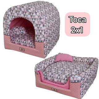 Toca pet Chevron Rosa 2x1 para gatos cachorros e filhotes cama casinha cabana (1)