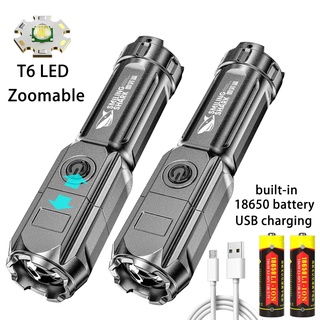 Lanterna Led Tática Zoom Super Brilhante Recarregável USB T6 Para Camping / Caminhadas