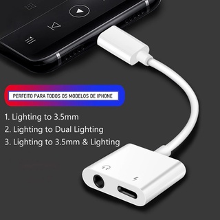 Adaptador de Fone de Ouvido Lightning iPhone Carregamento Microfone 3.5mm