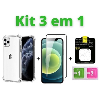 Kit Capinha + Pelicula 3D + Pelicula da Camera Compativel Com iPhone 11 / 11 Pro Max / 12 / 12 Pro / 12 Pro Max / 12 Mini