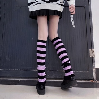 Harajuku Striped Knit Long Socks Japanese Boot Stockings Women Punk Knee High Elastic Leg Warmers Gothic Hip-hop Lolita Socks (3)