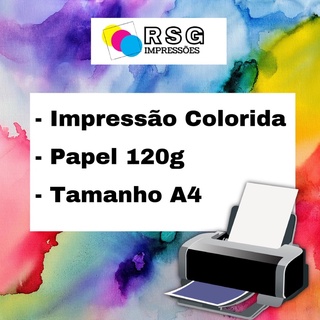 Impressão de 10 Páginas Coloridas Papel Offset 120g Tamanho A4.