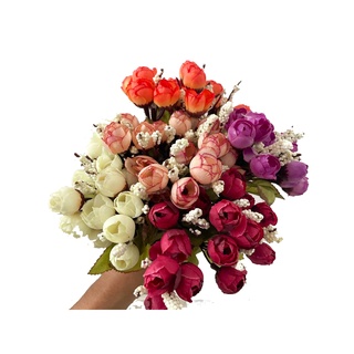Mini Botão de Rosa 15 Flores artificiais P/ Decoração Casamento, Arranjos, Decorar Festas e casa