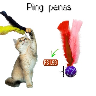 Ping pena Bolinha pula pula com penas coloridas _ brinquedo Pet (1 UN)