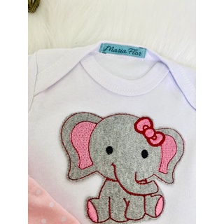 Conjunto bebê menina com aplique bordado lindo elefantinha de laço algodão (5)