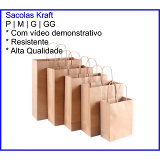 Sacola de Papel Kraft Delivery Presente Embalagem Craft Kit Combo com 10 unidades Tamanho P M G GG Serve também para Vendedoras Natura, Avon, Boticário, Grupo Hinode