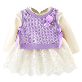 LZH vestido de menina bebê jaqueta de malha 2pcs conjunto princesa recém-nascida de algodão (8)