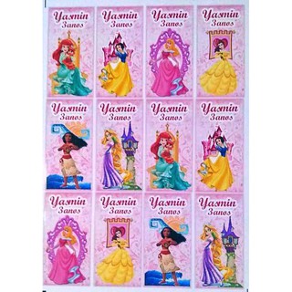 Adesivos para Tubete de 13cm - Branca de Neve - Ariel - Bela- Moana - Cinderela - Bela Adormecida - Rapunzel - Princesas - 12 unidades