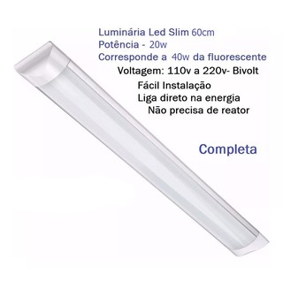 Luminaria Tubular Led Slim bivolt 20W 60cm