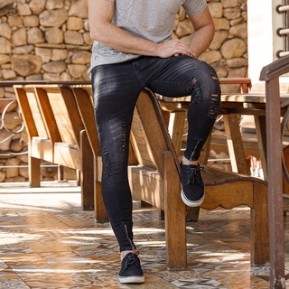 Calça Masculina Skinny Jeans Com Lycra Elastano Rasgada Premium
