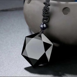 Colar de Pedra Obsidiana Negra em Hexagrama :: Natural :: Estrela Hexagonal (4)
