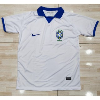 Camisa Camiseta de time Futebol Brasil Branca gola azul
