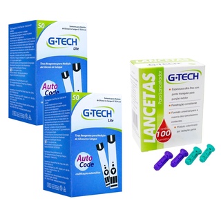 100 Tiras De Glicemia G-tech Lite + 100 Lancetas