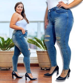 Calça Feminina Plus Size Jeans Colorida Elastano Premium Azul Old (4)