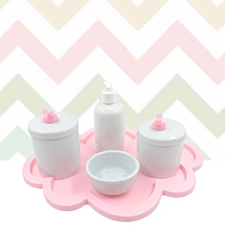 Kit Higiene Bebê Porcelana Nuvem Rosa Diversos Temas 5 Peças (7)