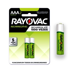 02 Pilhas Baterias AAA Palito Recarregável 600mAh Rayovac 1 Cartela