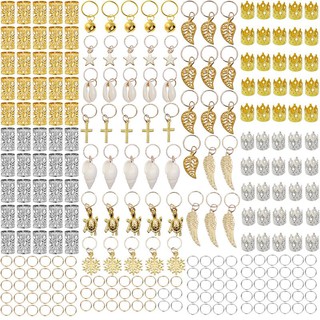 Bea 250 Peças De Liga De Metal Anéis Trança Do Cabelo Coroa Punhos Dreadlocks Ouro Prata Encantos Pingente Headband Jóias Decoração Acessório