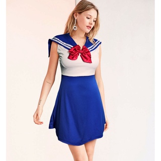 Vestido Sailor Moon Kawaii Azul Branco Cosplay Fantasia (3)