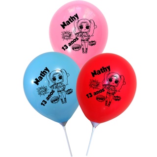 20 Bexigas - Balões Arlequina personalizadas com NOME e IDADE