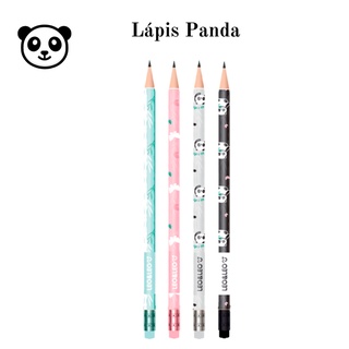 Lápis Grafite preto HB Panda com Estampa Temática e Borracha Colorida Leo&Leo – Unidade
