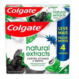 Kit Creme Dental com 4 unidades Carvão Ativado e Menta Colgate Naturals Extracts 90G
