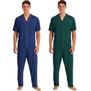 Kit 2 Pijamas Adulto Masculino PLUS SIZE Manga Curta Calça Comprida Aberto com Botões Cirurgia 197A