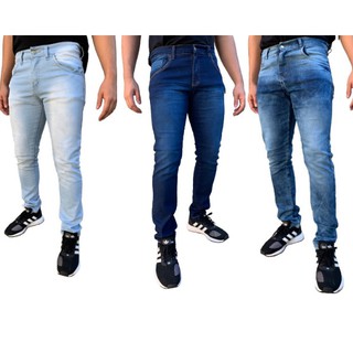 Kit/3 Calças Jeans Masculina Skinny Slim Original Elastano Lycra Atacado