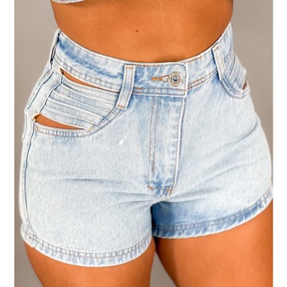 Short Jeans com detalhes na cintura Feminino cintura Alta REF:113