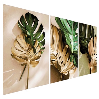 Quadros Decorativos Trio Folhagem Plantas Natureza Verde Gold (1)