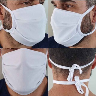 Máscara de Proteção Facial com Camada Dupla de Tecido e Tiras de Amarrar na Cabeça/Orelha