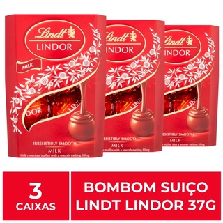 3 Caixas de 37g, Bombons de Chocolate Suico, Lindt Lindor