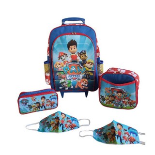 kit mochila de rodinhas escolar infantil para meninos Patrulha Canina + brindes