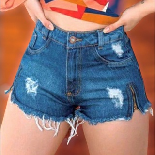 Kit 3 Shorts Jeans Feminino Cintura Alta Cos Alto Desfiado Hot Pants Destroyed