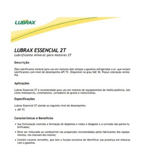 Óleo Lubrax Essencial 2 Tempos Api Tc 500ml Moto / Motoserra (2)